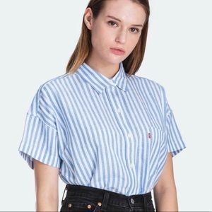 Levi’s Alexandria Striped Blouse Medium NWT Blue and White Levis Brand New